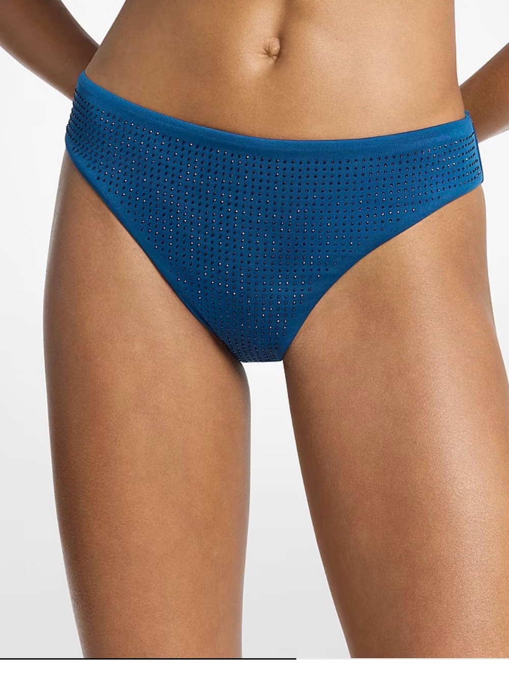 MICHAEL Michael Kors Blue Rhinestone-Studded Bikini Bottom Sz L